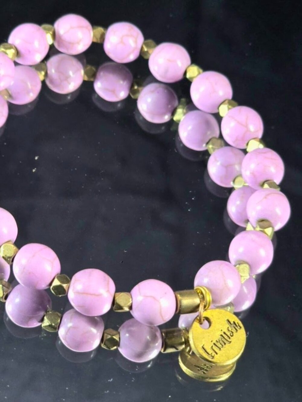 Erimish Purple Marble Beaded Stretch Bracelet Stackable with Gold Accents